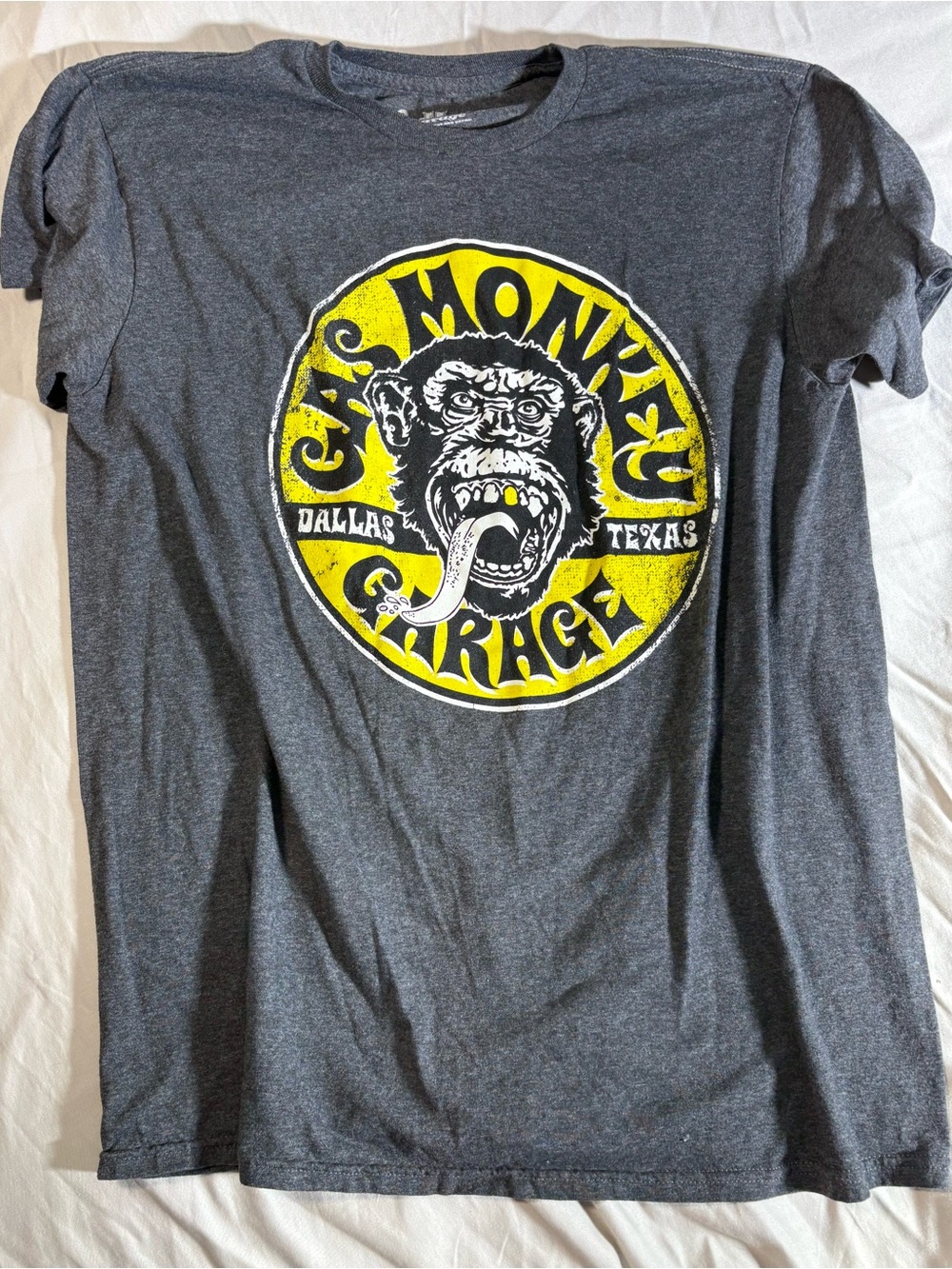 Men's Short Sleeve Graphic Tee - Charcoal with Yellow Monkey Logo